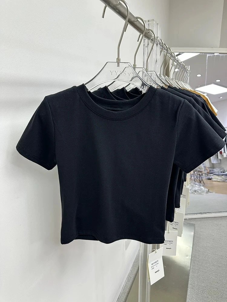 正肩短款t恤女短袖