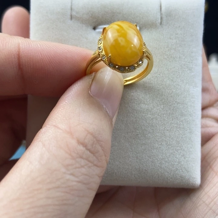 蜜蜡银S925镶嵌戒指戒指