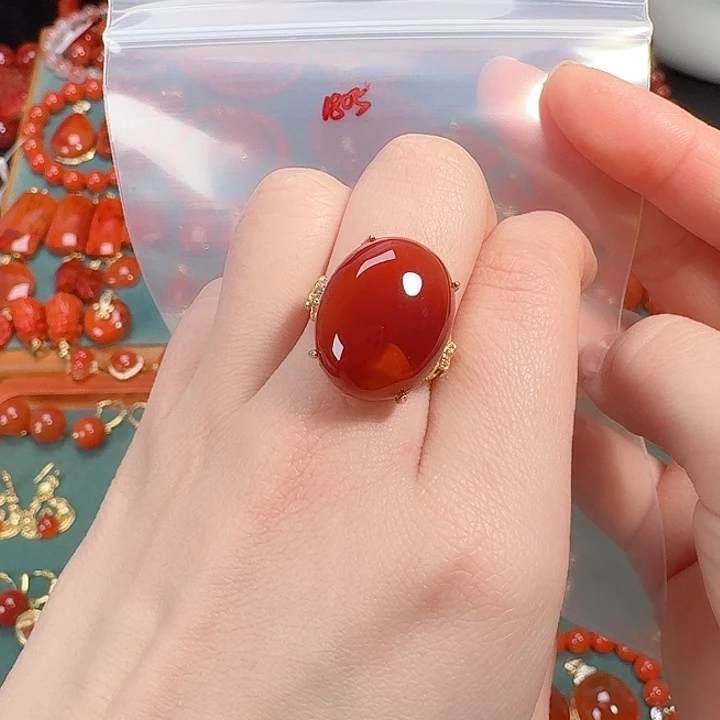 南红玛瑙银S925镶嵌戒指