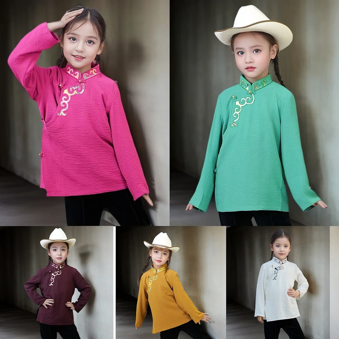 新款儿童衬衣藏式上衣藏族服装内搭传统民族风