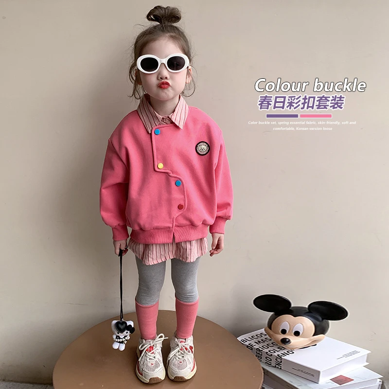 女童春季衬衫卫衣假两件套装2025新款洋气时髦女宝宝春款两件套潮