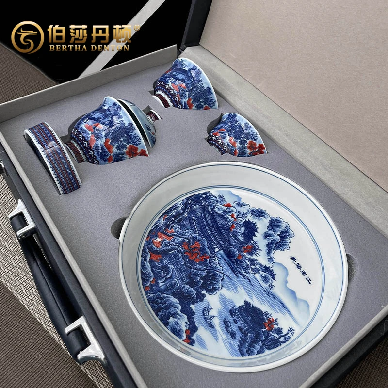 BERTHA DENTON景德镇青花釉里红江南胜景功夫茶具套装新款盖碗