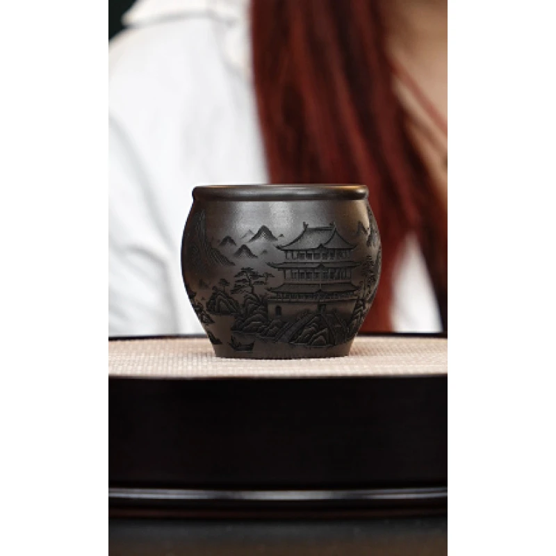 宜兴紫砂 春晓水缸杯 刘海洋 石黄 200cc