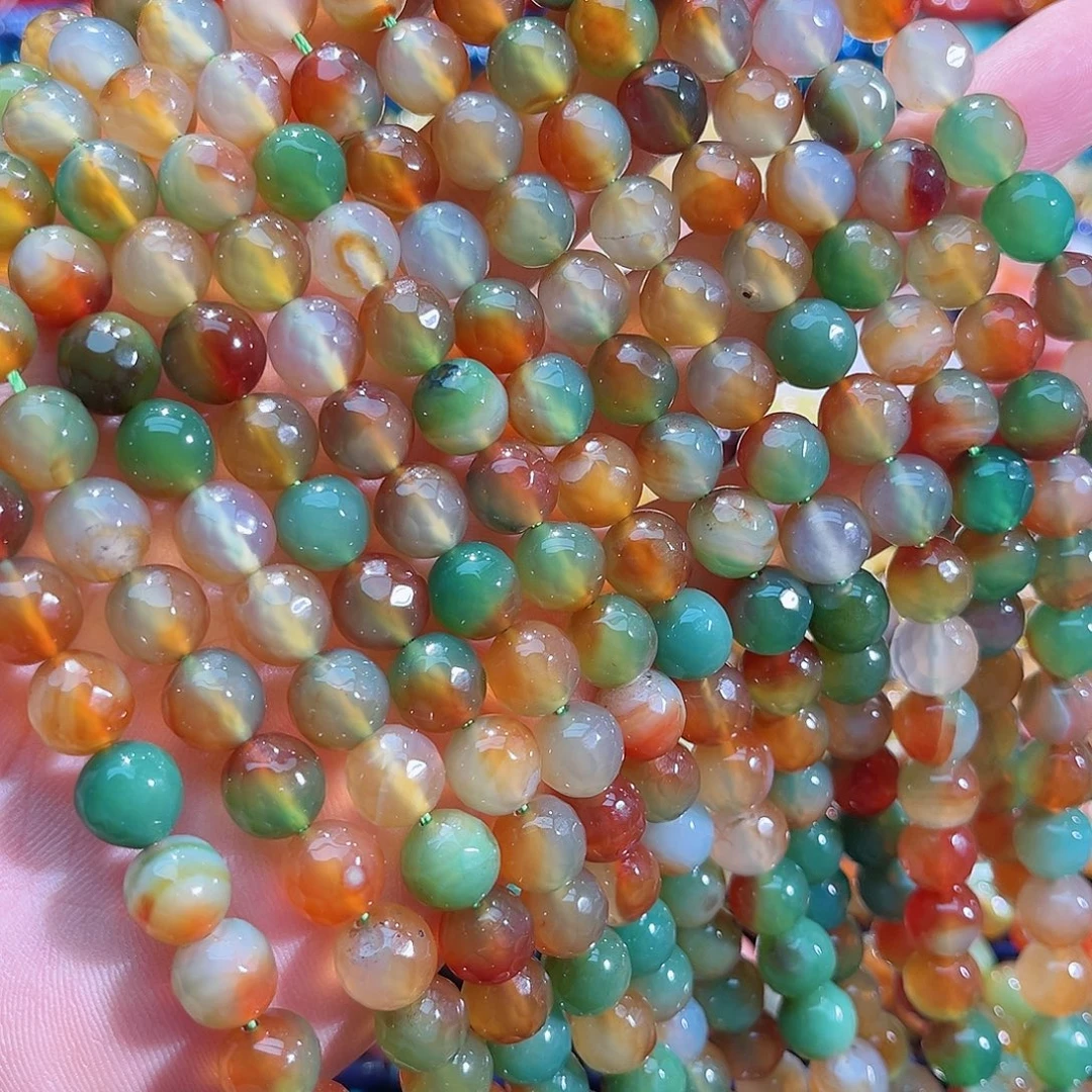 玛瑙/玉髓合金珠宝半成品孔雀玛瑙刻面一条10mm