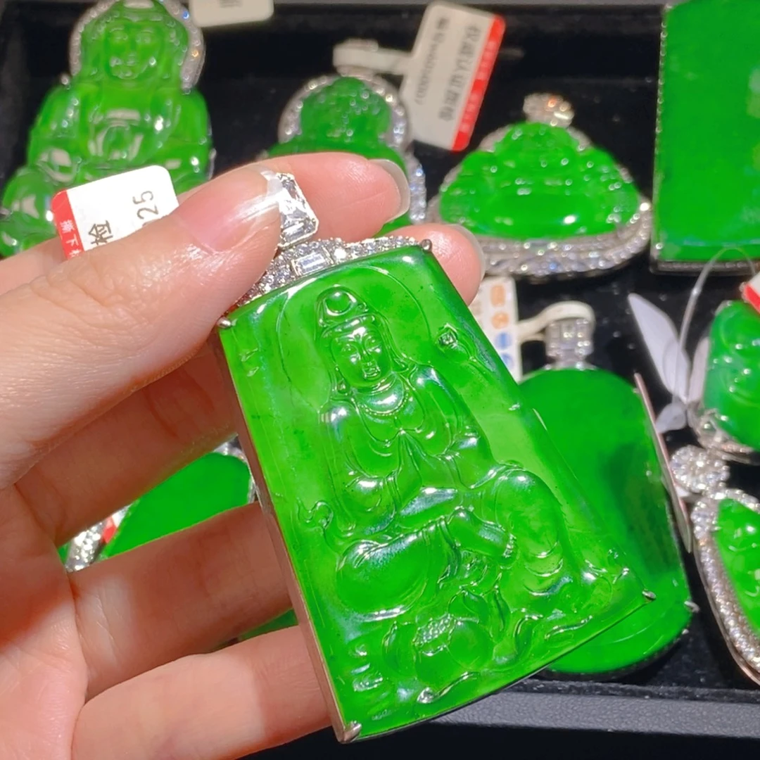 吊坠(不含链)银S925镶嵌翡翠