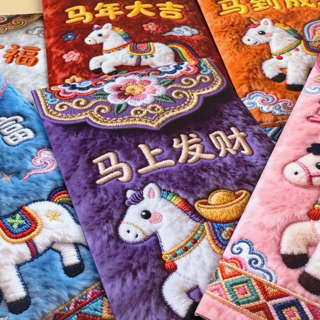 2026新款仿刺绣红包创意卡通封面可爱小马利是封过新年春节红包袋