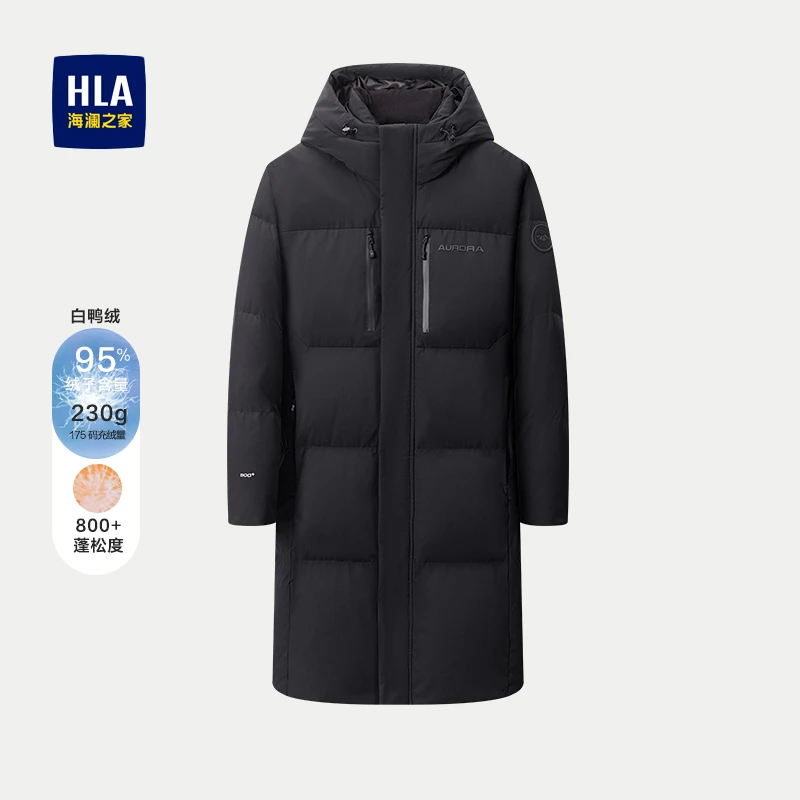 HLA/海澜之家男士保暖舒适时尚连帽长款休闲羽绒服HWRAJ4J102A