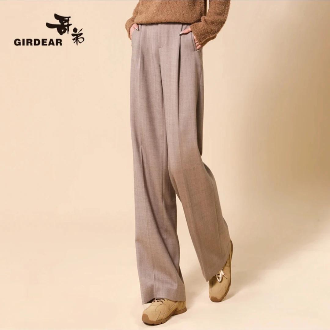 GIRDEAR哥弟秋冬新款高级感时尚宽松帅气中腰直腰西装裤女1100501