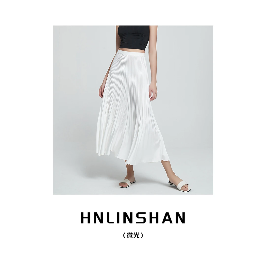 HNLINSHAN【微光】25夏季新款舒适显瘦百褶半裙仙女裙LS20421409