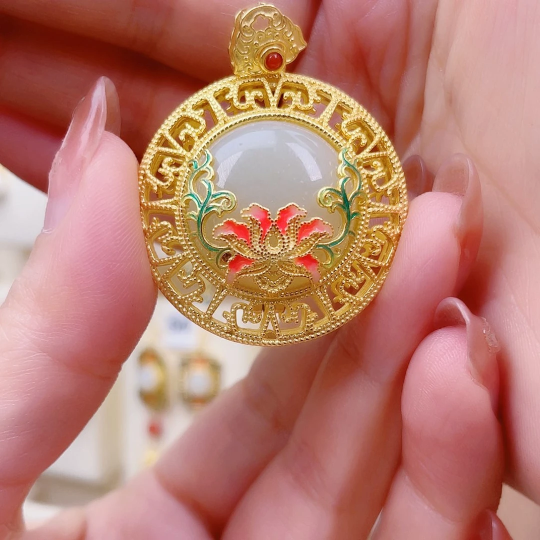 和田玉银S925镀金镶嵌颈饰