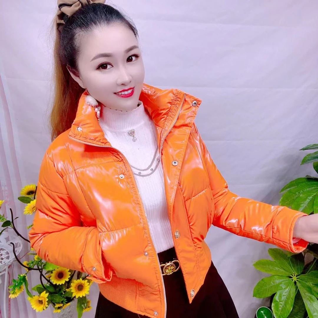 小个子高腰短款亮面免洗加厚保暖冬季棉服女