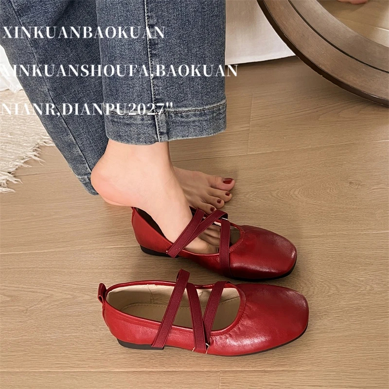 包头粗跟防滑平底单鞋春夏韩版夏季单鞋法式浅口奶奶鞋玛丽珍鞋