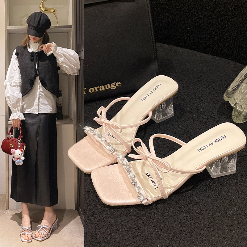 【小柒柒】未满月光丨2025年春夏季仙女风高级感水砖粗跟凉鞋女潮