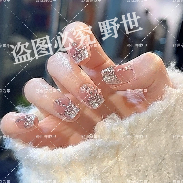 【长岛之泪】野世穿戴甲 全手透底锆石 法式千金风美甲