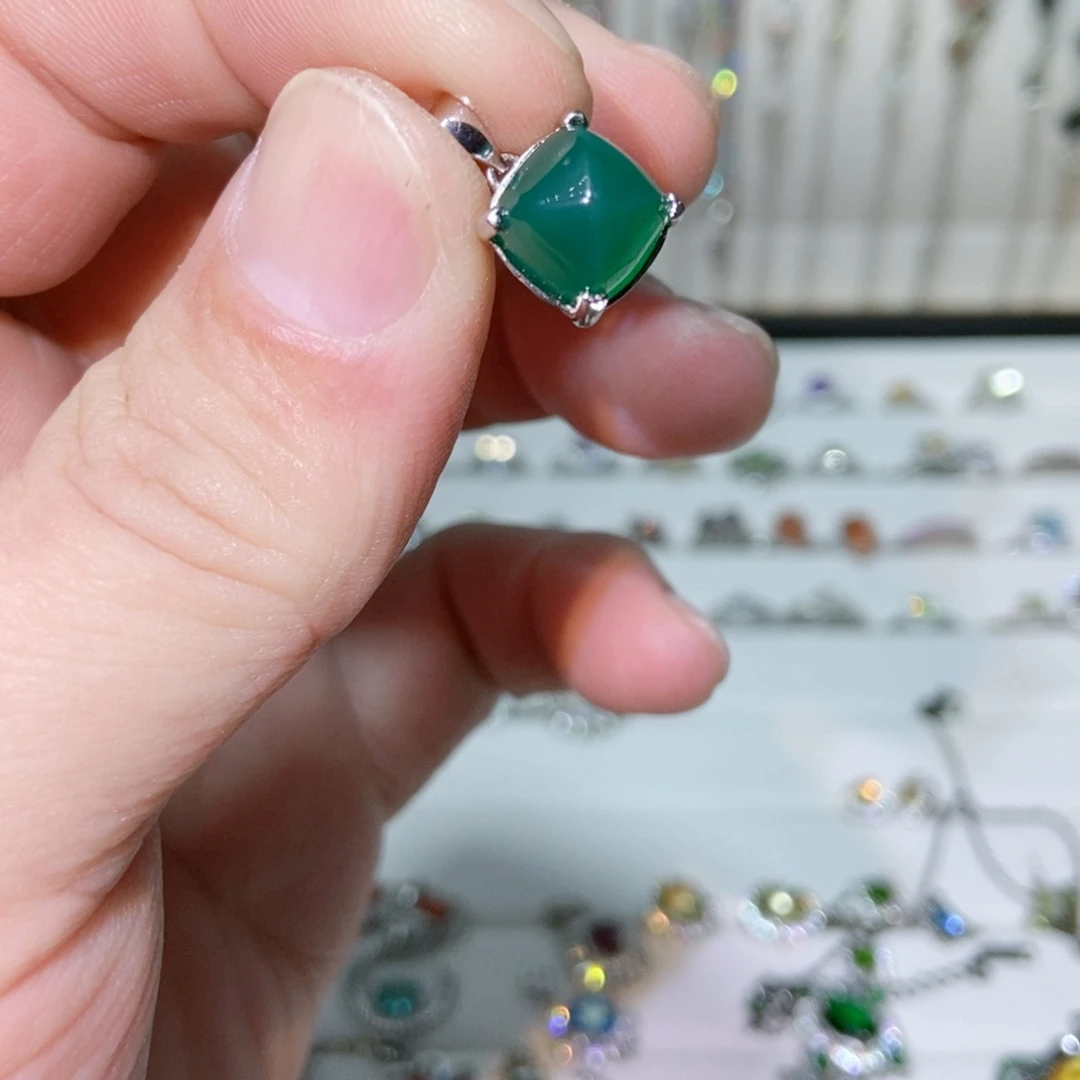 绿水晶戒指银S925镶嵌