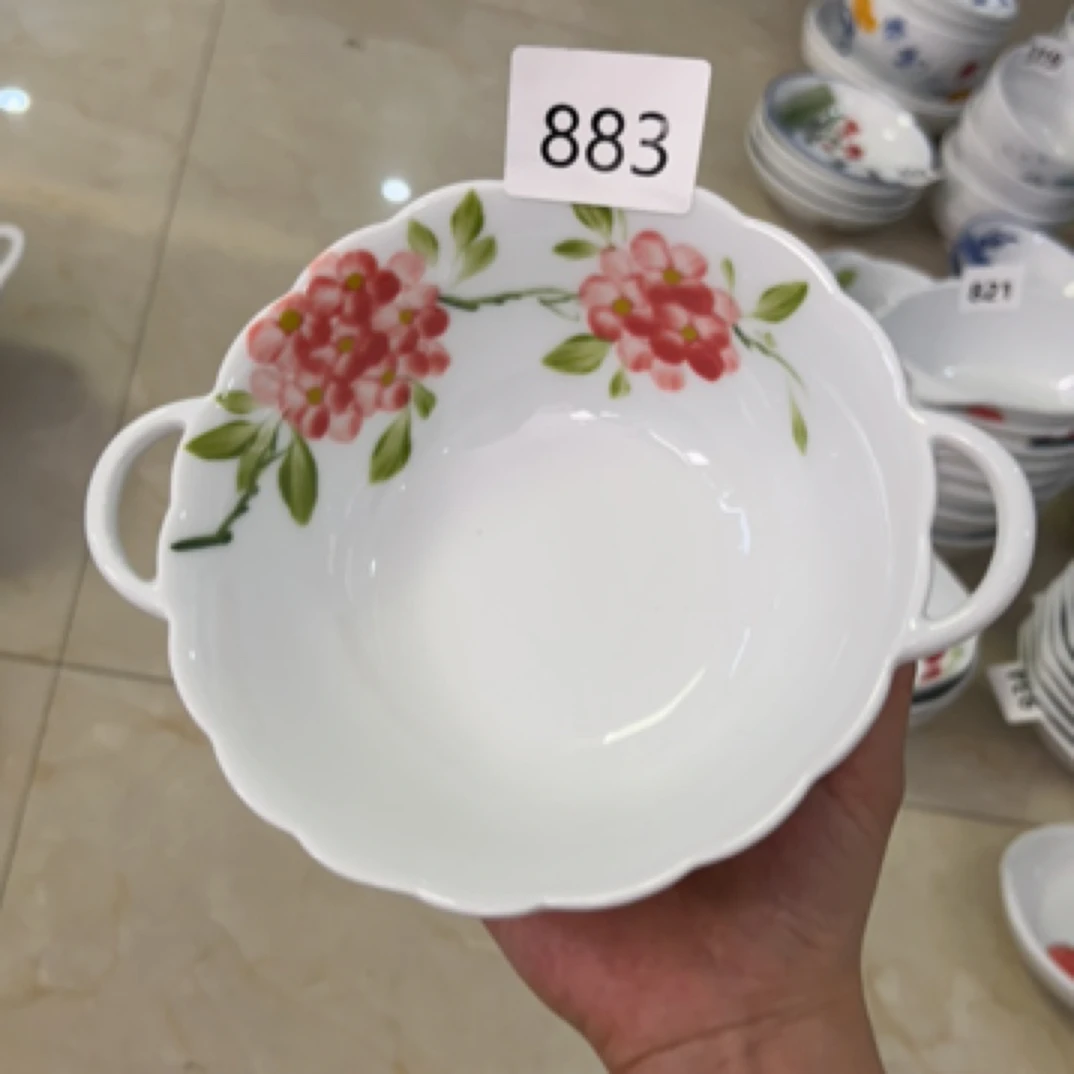 国韵瓷坊-粉色绣球小号双耳花边碗小碗米饭碗餐具陶瓷883