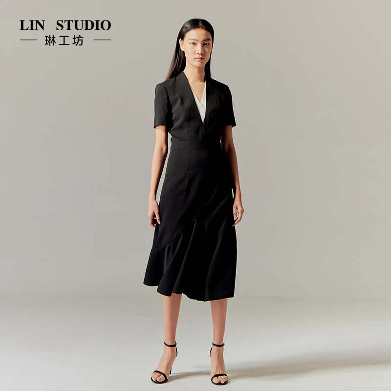 【特殊活动款 不支持退换】琳工坊黑色V领连衣裙唐琳设计师