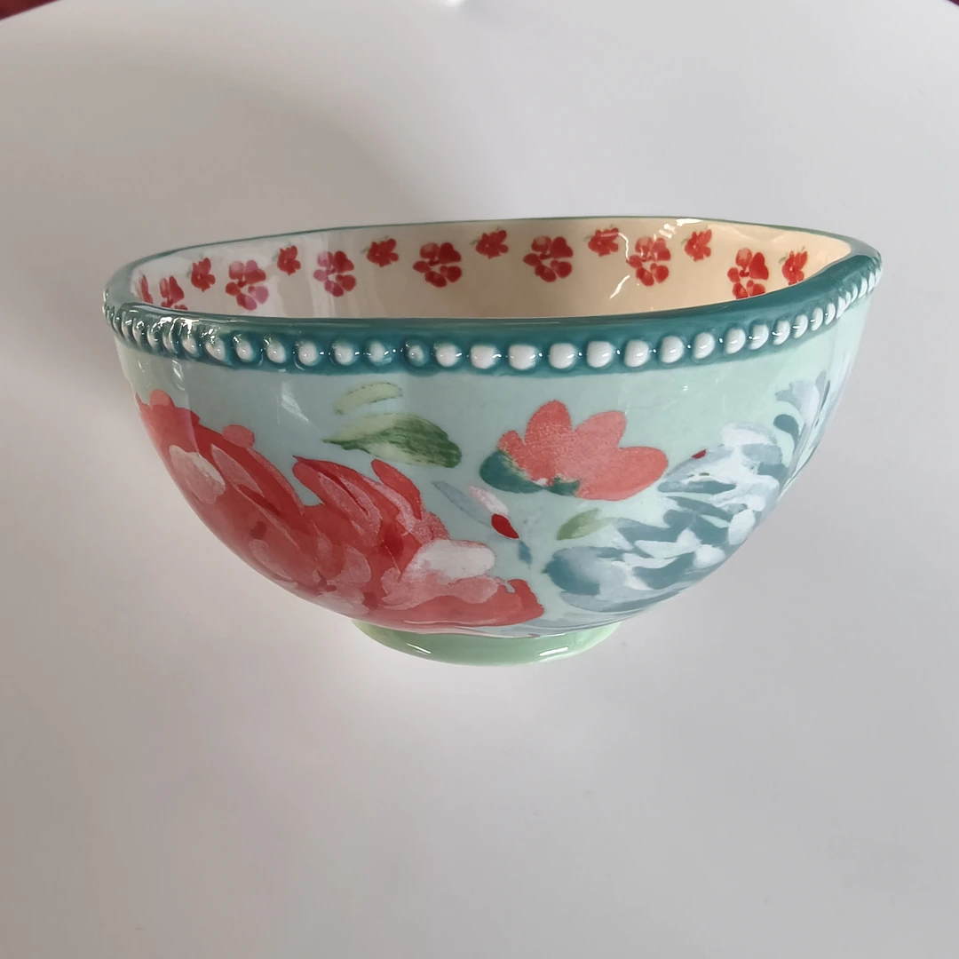 A1000绿色大红花波浪随形碗