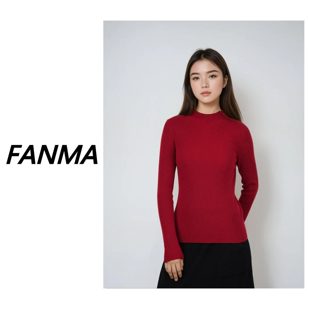 #纯绵羊毛# 女士半高领细坑条款羊毛衫 打底针织衫 F200-HN725