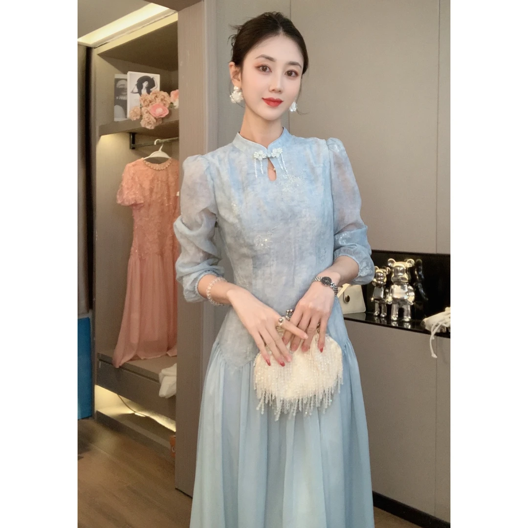 【CICI&GERTCOREL】星野绮梦 新中式珠片刺绣拼接连衣裙CC253L1002