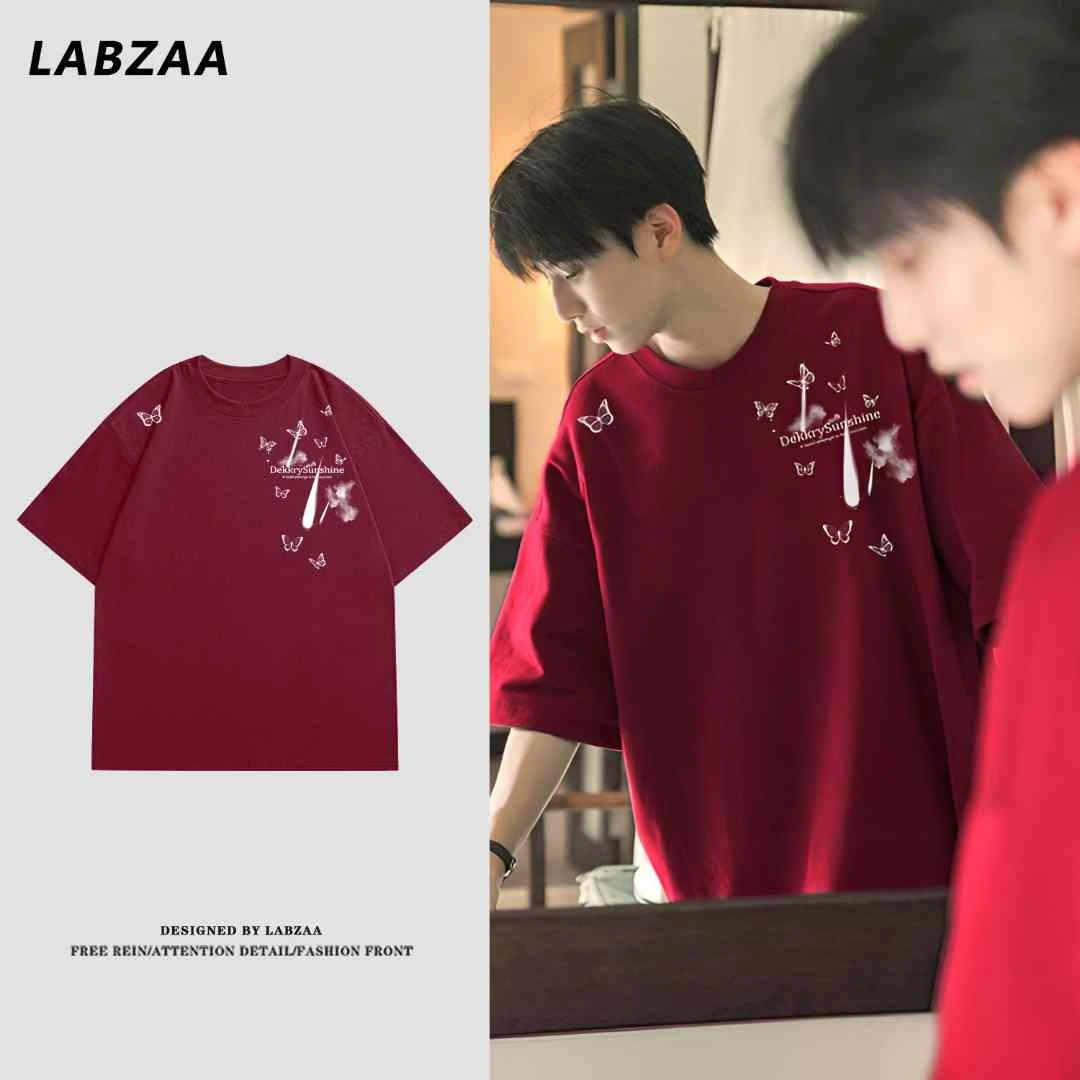 100%纯棉美式潮流蝴蝶字母印花短袖T恤男女夏季ins情侣百搭上衣