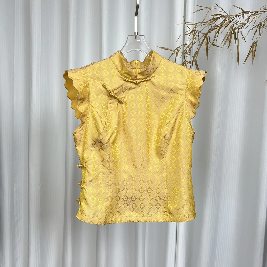 [惊雷]桑蚕丝精致花瓣袖马甲修身显瘦高端新中式女装