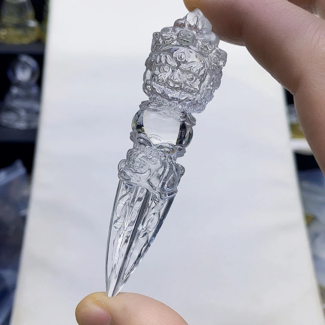 水晶未镶嵌颈饰白水晶精雕金刚降魔杵吊坠