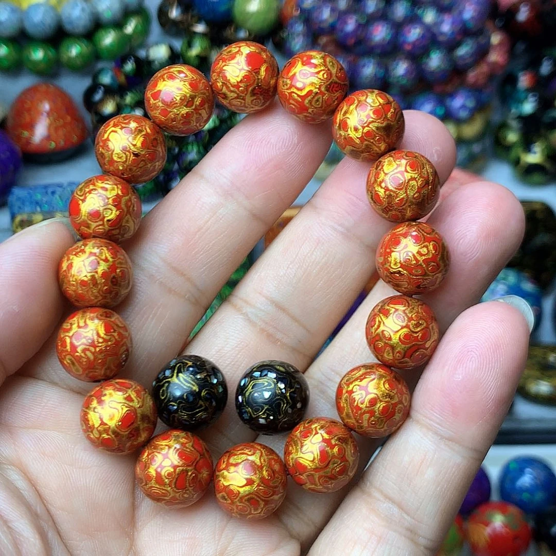 心*大漆犀皮1.2手串加1.2螺钿单珠2颗