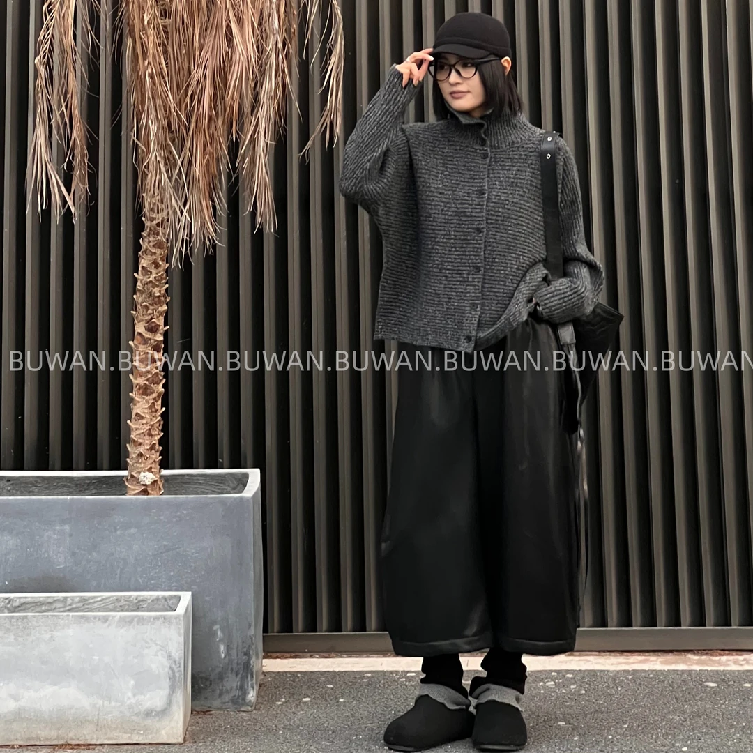 BUWAN【对味】小众花纱短款宽松针织多纽扣保暖显瘦冬季毛衣5080