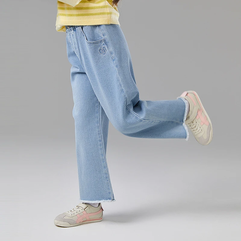 笛莎女童裤子2025春秋季新款中大童儿童休闲直筒牛仔裤-73251B802