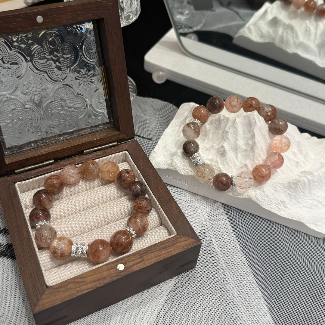 【超凡脱俗】天然水晶手串黑金超七女款单圈2024新款时尚手链