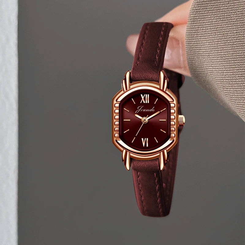 歌浪迪.正品女士轻奢百搭 时尚薄款安可拉红手表 防水皮带女表