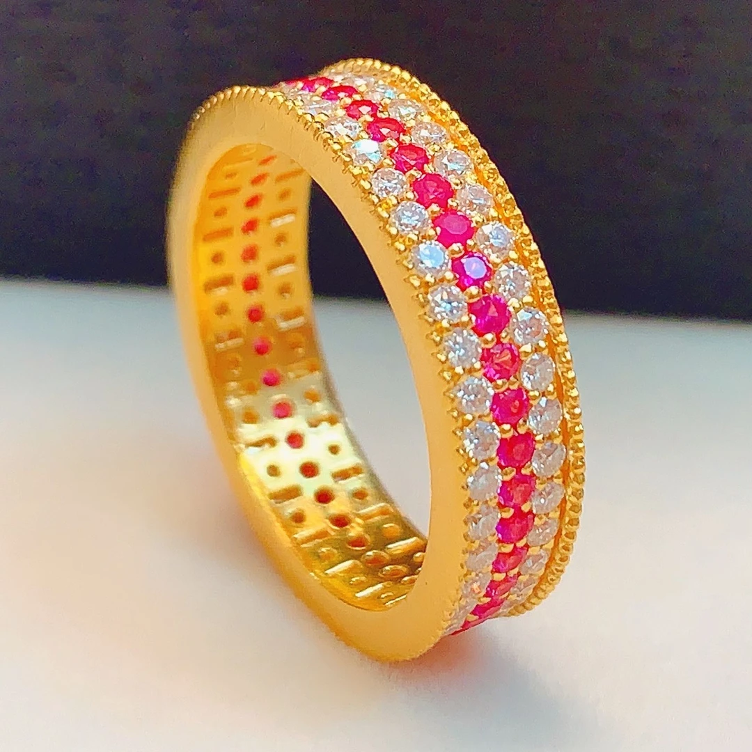 【水贝黄金】足金999古法镶嵌彩虹黄金戒指N500