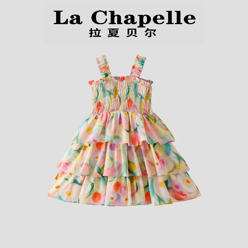 La Chapelle【拉夏贝尔】时尚夏季儿童花朵吊带蓬蓬连衣裙LD1430