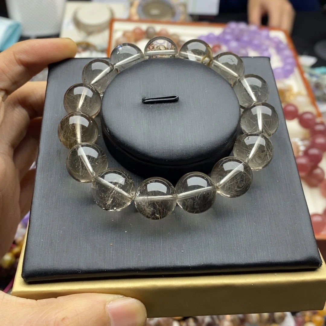 @***容未镶嵌玛瑙/玉髓珠宝半成品一条天然14mm茶发晶A17