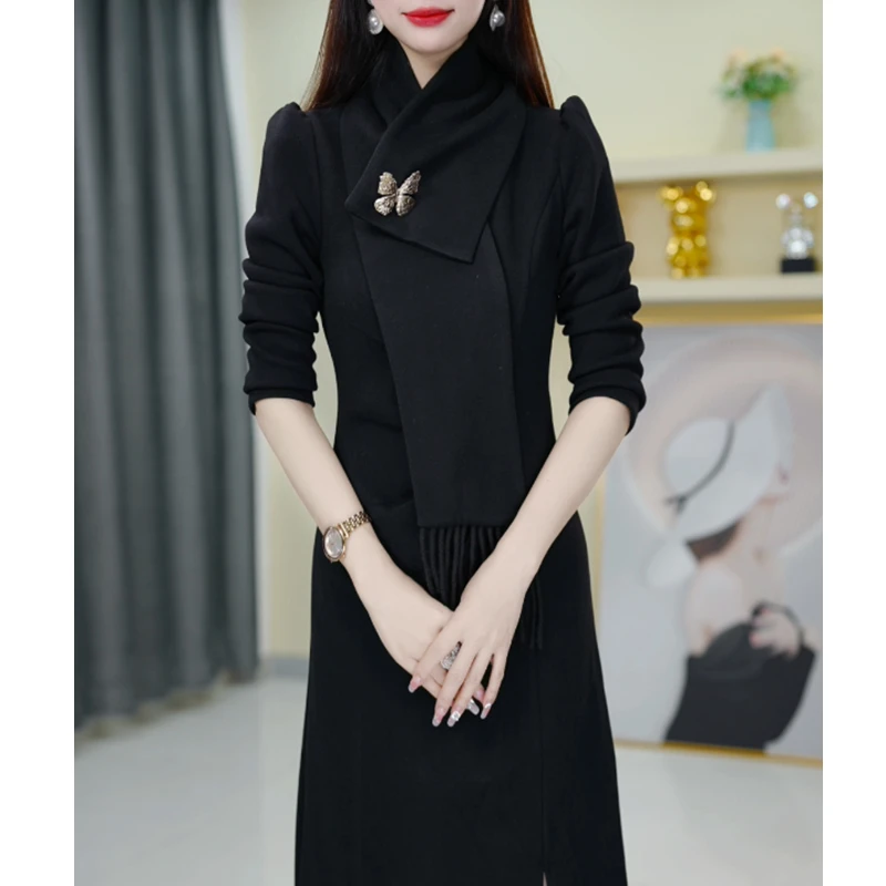 【高货定制】A533黑色连衣裙优雅气质减龄收腰显瘦秋冬设计感