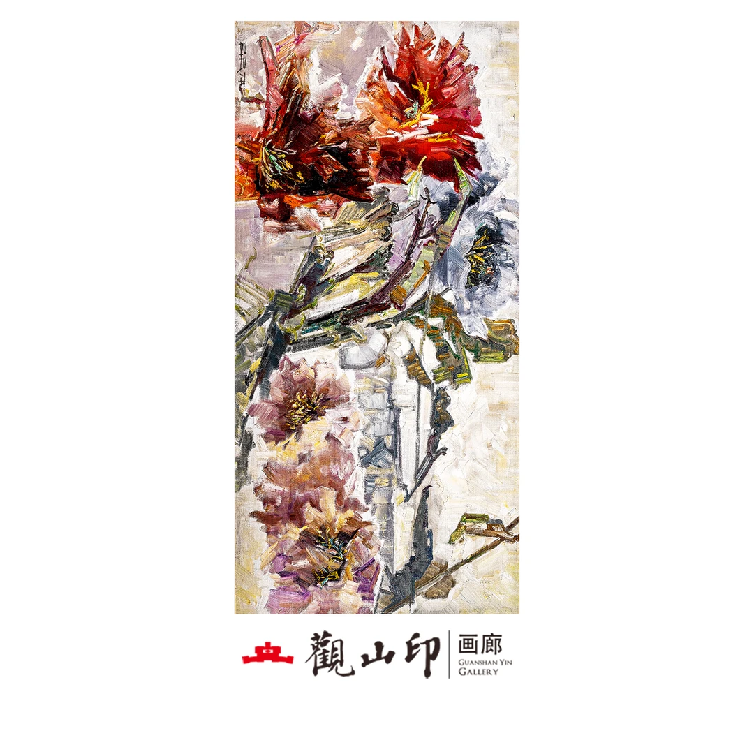 W原创手绘风景油画110×54cm花卉作品-牡丹