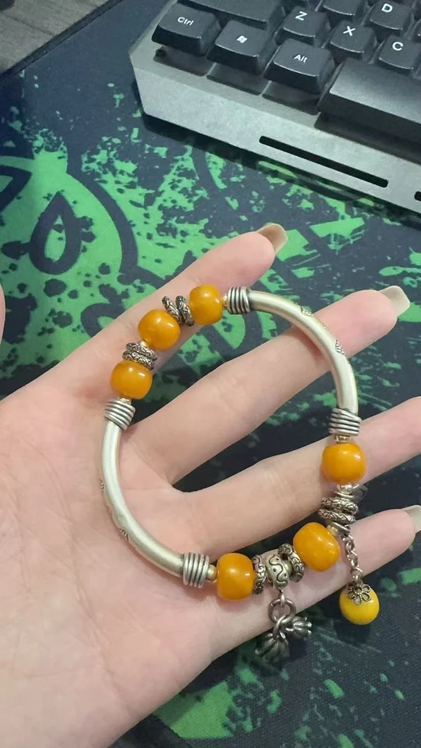 足银手链 999足银弯管盘缠年年有余蜡蜡手链