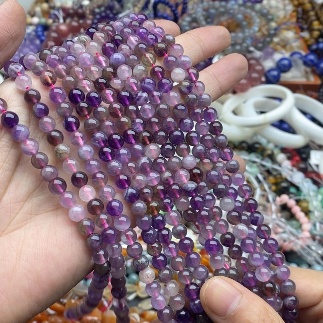玛瑙/玉髓未镶嵌珠宝半成品一条天然6.5mm梦幻紫晶渐变圆珠