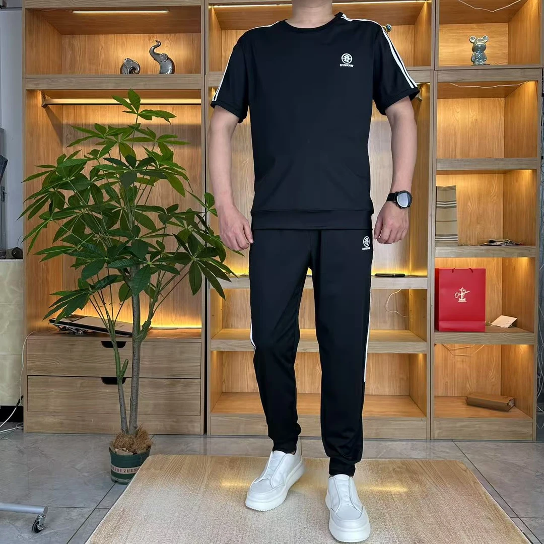 A12夏季冰丝空调男士高弹时尚透气户外休闲两件套（短袖+裤子）