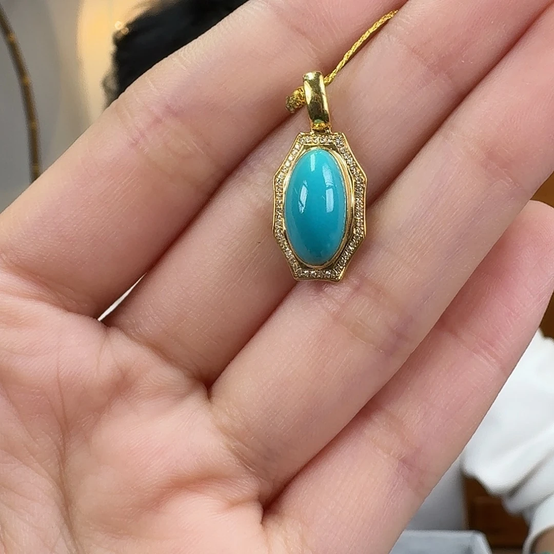 绿松石18K金镶嵌挂件