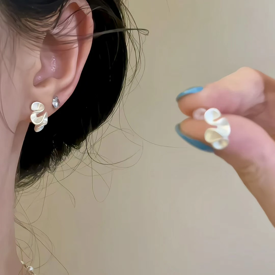 合金耳饰 「奶油花」日系雾面花朵银针褶皱女春夏小众设计感耳环