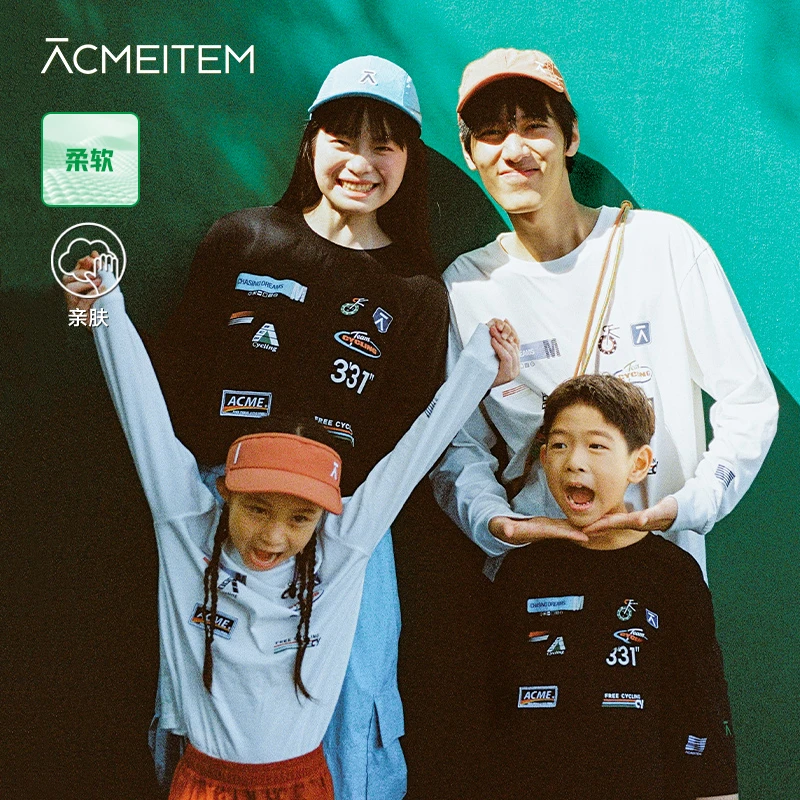 ACMEITEM爱棵米 亲子户外宽松圆领长袖t恤25春印花打底衫上衣棉