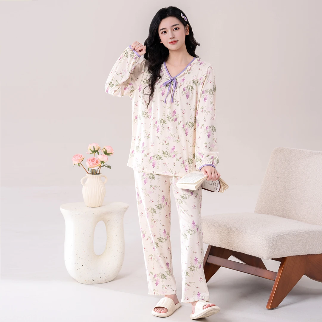 【舒适软绵】25初秋新款睡衣女轻盈长袖可外穿家居服套装58785