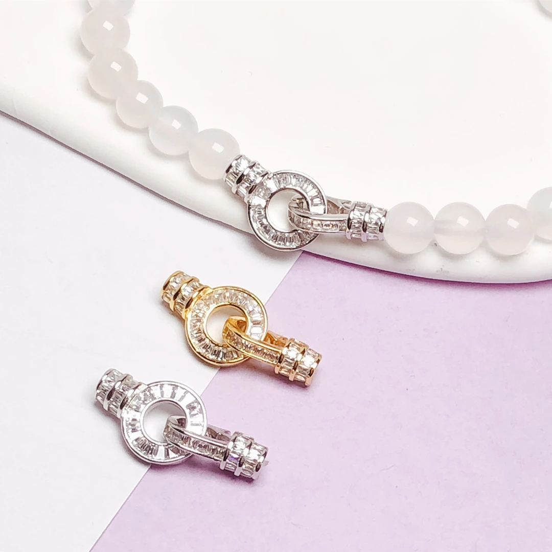 925银银制品 S925纯银珍珠项链扣头diy手链扣头女T方钻收尾搭扣子