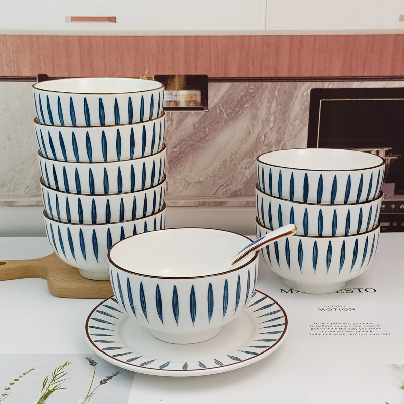 景德镇碗家用2025新款米饭碗10个装吃饭碗釉下彩餐具5英寸陶瓷碗6