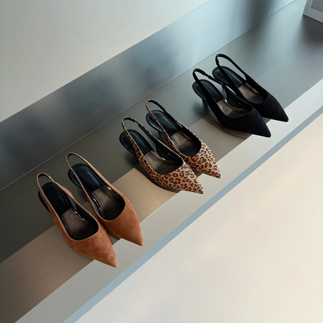 Sheriley77小众百搭复古绒面夏季包头高跟凉鞋春夏季时尚之选