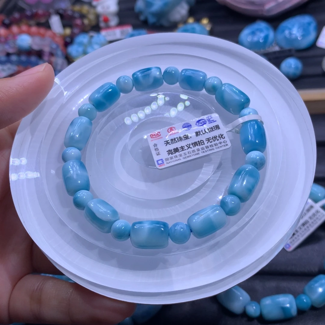 针钠钙石（海纹石）未镶嵌手链桶珠手串色差略异