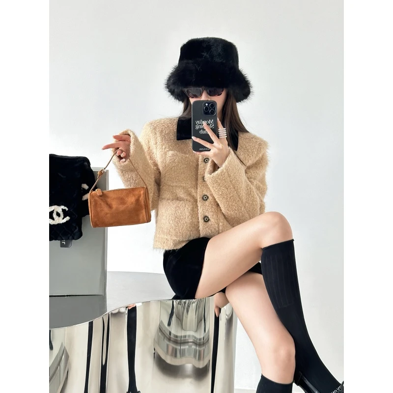 老钱风洋气百搭翻领时尚短款外套秋冬新款气质休闲显瘦短裤两件套