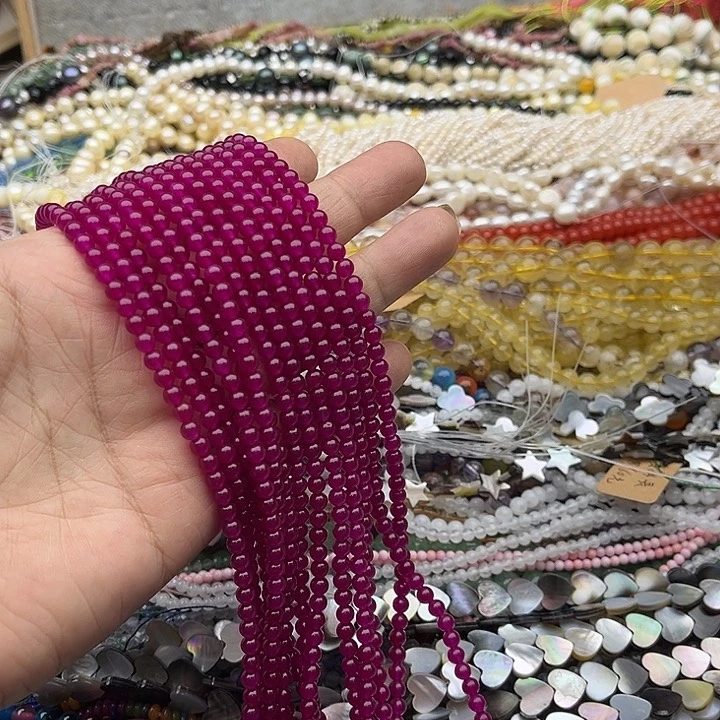 玛瑙/玉髓珠宝半成品未镶嵌一条4mm红刚玉